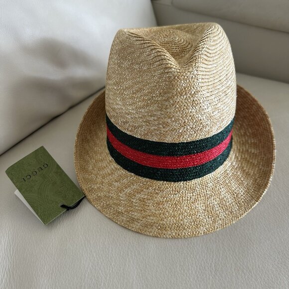 NWT 100% Authentic Gucci Beige Web Sherry Line Straw Hat Size XS main image 11